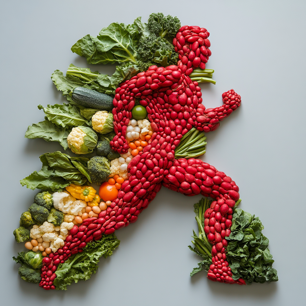 A man running made out of vegetables