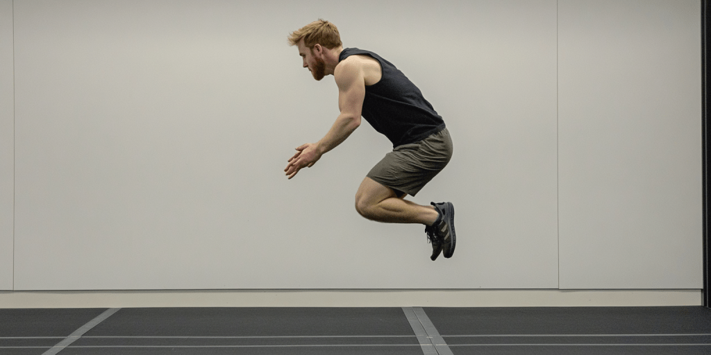 Someone performing a Burpee Broad Jump in a Hyrox Workout