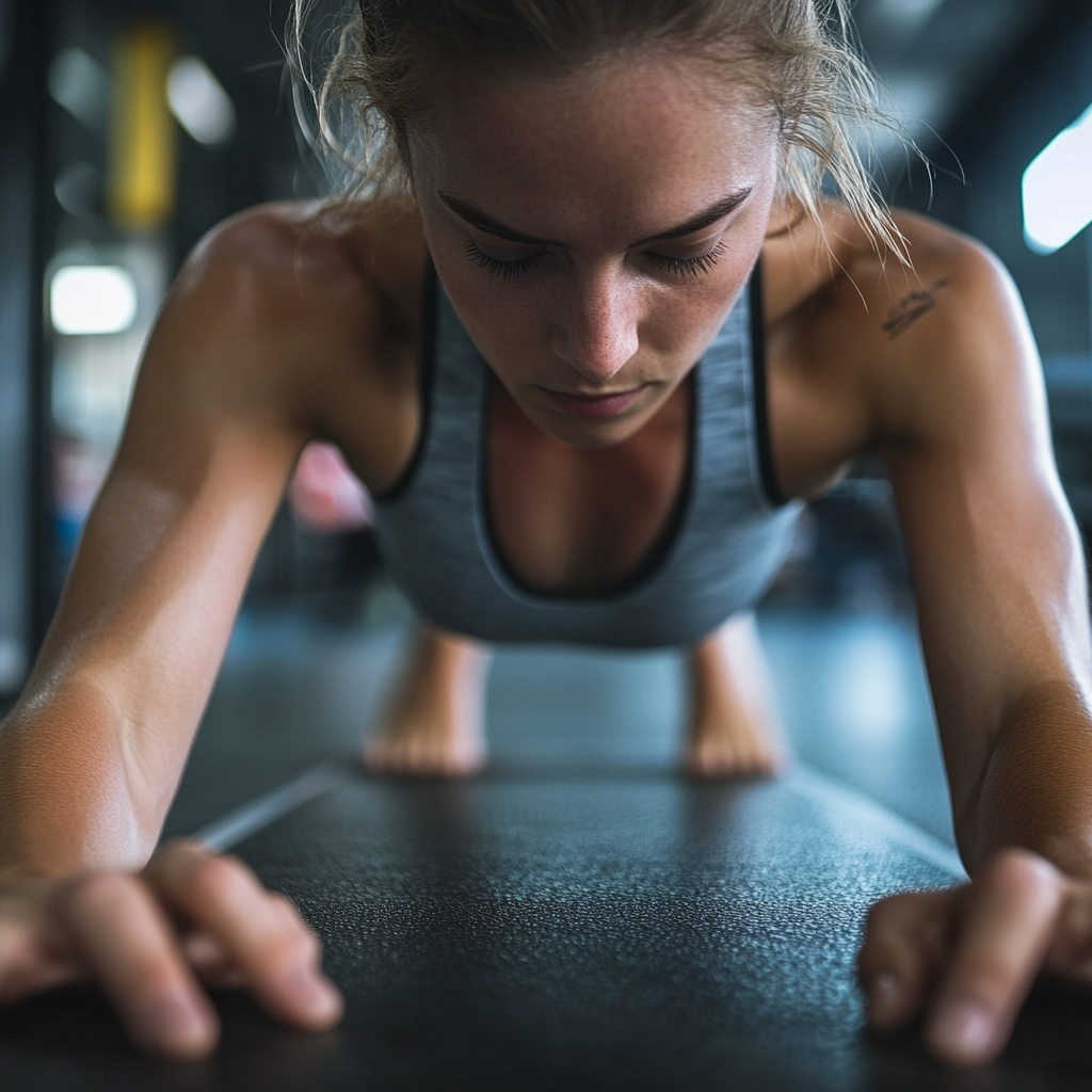 A girl doing planks at the gym