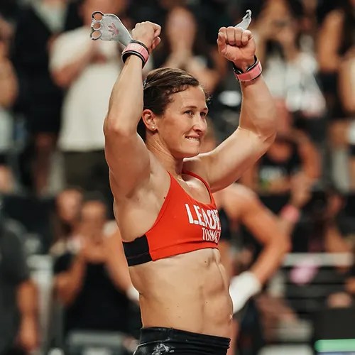 Tia celebraing after a race