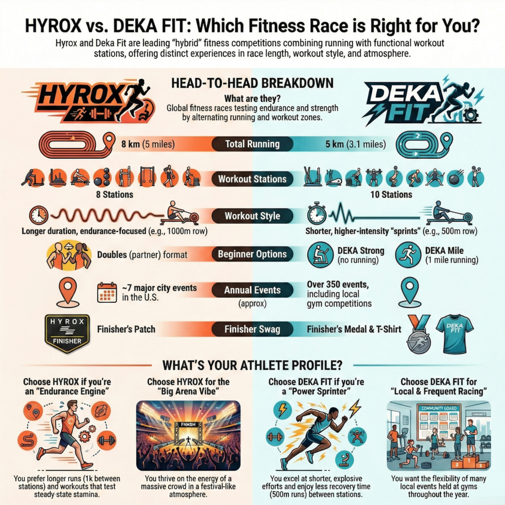 Hyrox vs Deka Fit Infographic comparison